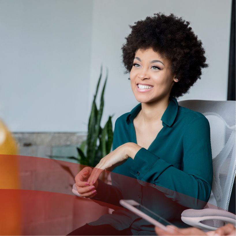 woman smiling in an office
